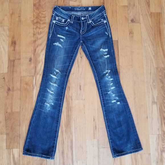 MISS ME GREAT COND, EUC DISTRESS RIP STITCH JEANS